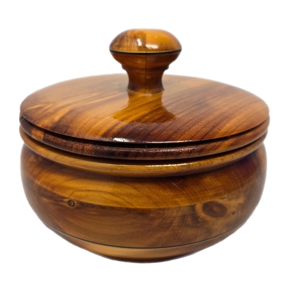 Handcrafted Honey Brown Wooden Lidded Bowl - Decorative Home Accent